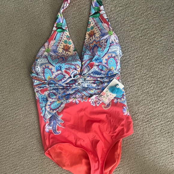 Johnny Was Drew Twist One-Piece Swimsuit Multicolor Paisley Floral NWT Size S - Picture 2 of 3